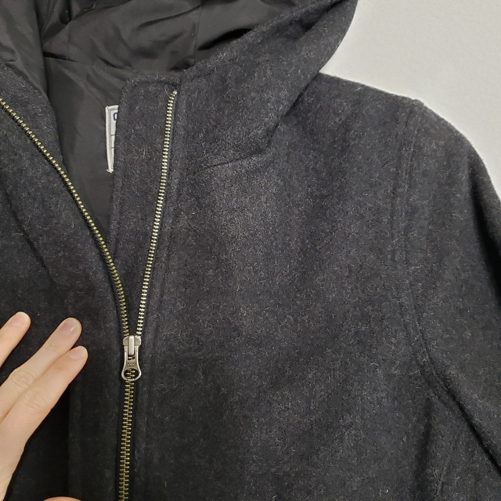 Vintage‎ Old Navy Women's Large Coat 2003 Wool Blend Hooded Charcoal Grey Y2K - Picture 11 of 14